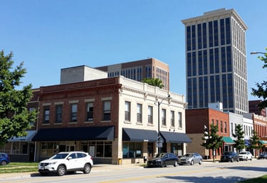 A vibrant city street bustling with people and local shops.