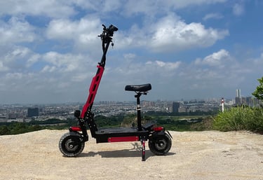 a scooter with a red and black scooter