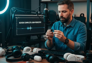 Um homem de camisa azul está segurando um celular.
