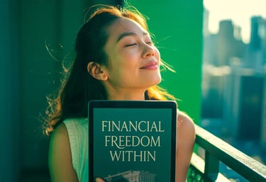 A woman feels emotional and financial healing as light surrounds her.