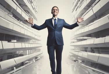 A large conference or event is taking place in a spacious hall with an audience seated in rows facing a well-lit stage. The stage has a screen displaying text and a presenter standing beside it. The ceiling is equipped with numerous lights and trusses, creating a dynamic atmosphere with green and blue lighting effects.