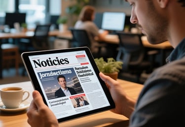 Uma pessoa lendo notícias em tablet moderno
