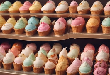 a colorful display of matcha drinks and fruit ice cream bars