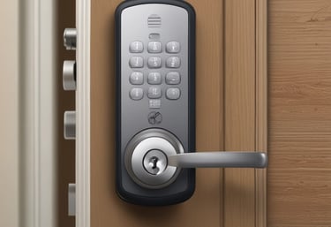 A modern, circular smart thermostat is mounted on a wooden wall. The device displays a message suggesting setup with Wi-Fi and shows the number 50, indicating an indoor temperature setting. The design appears sleek and minimalist.