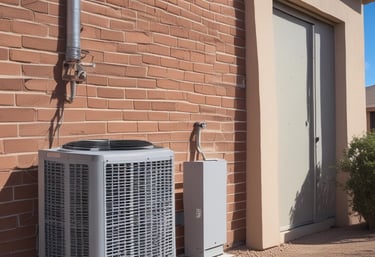 An air conditioning unit being repaired in a residential setting.