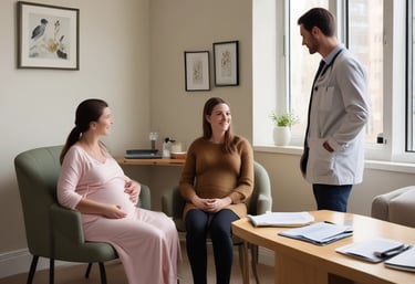 A caring doctor consulting with a patient in a bright office.