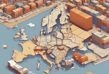 A map of Europe with logistics routes highlighted, showing cross-border connections.