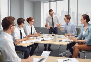 A professional team collaborating in an office setting.