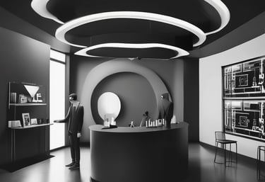 A person is using a laptop to browse an online marketplace featuring various digital products or themes. The screen displays a selection of software or website themes with descriptions and prices. The person seems to be in a well-lit room, sitting at a table.