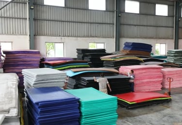 Foam curing and airing stage to stabilize fitness accessories materials