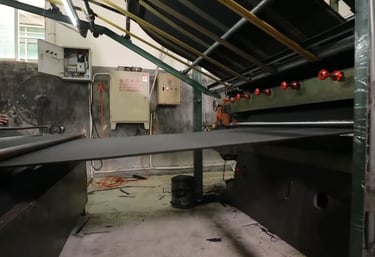 Foam sheets cut into standard yoga mat sizes during production