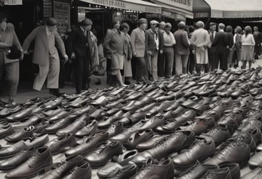 A shoe featuring a stylish and modern design is placed on a textured stone pathway, showcasing a blend of black, purple, and white colors. The shoe's material includes a mix of textures and patterns, and it is worn by someone wearing dark pants.
