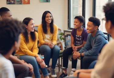 A stack of colorful self-help and motivational books is placed on grass, with titles clearly visible. The books are arranged with one book prominently displayed in the foreground, titled 'How to Win Friends and Influence People'. The setting appears to be outdoors with a blurred backdrop of greenery and a clear sky.