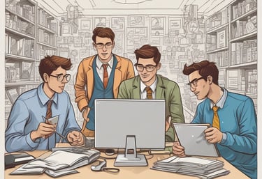 A small, round robot with a smooth white surface and blue accents operates a blue laptop on a sleek, floating platform. The robot has glowing eyes and an antenna on its head, with an 'AI' emblem on its front.