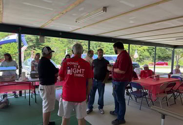 People talking at Meet Tim Cook for Town Council Event. Four republican candidates in attendance showing support for Tim Cook
