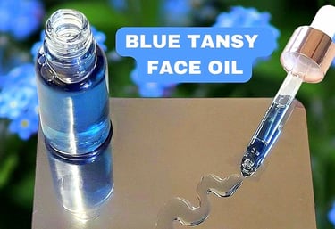a bottle of blue tansy face oil with a bottle of blue tanning