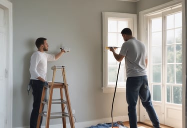 A woman in a dark uniform with a white apron and hair ribbon is cleaning the handle of a door. The setting appears to be the entrance to an old building with stone walls and a metal grate on the ground. A brass-finished metal container is positioned near the entrance.