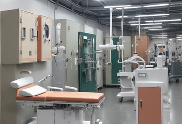 A healthcare professional dressed in blue scrubs, a cap, and a mask is seated next to a person wearing a pink shirt with cartoon characters on the back. They are in what appears to be a clinical setting with various signs and partitions around them.