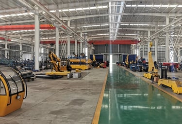 Our Zorylift factory floor: we precisely assemble articulated & knuckle boom cranes.
