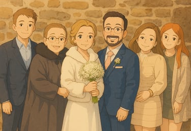 Wedding photo rendered in Ghibli style