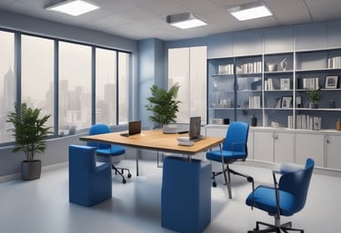 The image depicts an architectural or engineering workspace featuring technical drawings with precise measurements and annotations. Several drafting tools, including a pen, pencil, protractor, and triangular scale, are placed on top of the drawings. A rolled-up sheet of paper and a metallic rectangular case are also visible, adding to the professional and organized setting.
