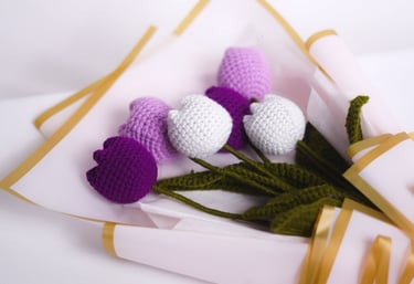 a crochet tulip bouquet symbolizing love that doesn't wither