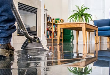 Flood-damaged interior of residential property