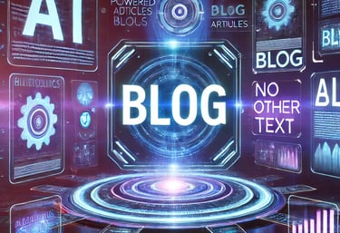 Futuristic interface showcasing an AI-powered blog with glowing holographic panels and the word ‘Blog’ displayed.