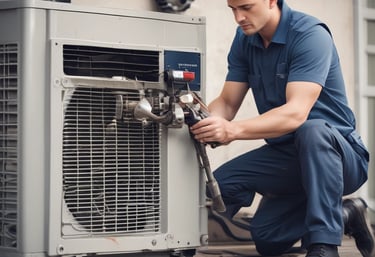 A car service workshop with prominent signage advertising its specialization in automotive air conditioning. Several cars are parked in front, including a red SUV and a white sedan. The building has large signs in Indonesian and a blue banner with the text 'BENGKEL RESMI' and 'AGAM AC'.