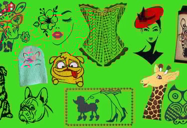 Motif de broderie machine femme animaux chien girafe gant toilette étui lunette lesbroderiesdenonette