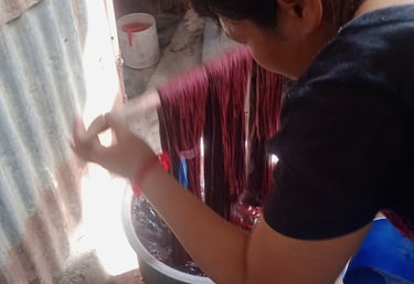 hand dyeing  wool - Organic sustainable dyeing- himalayacarpetnepal.com