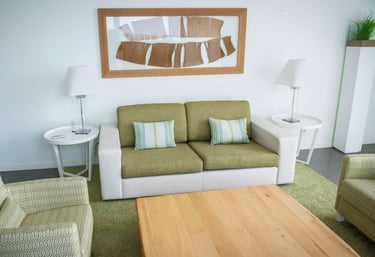 Sala de estar de uma dos apartamentos do Edifício Arrábida