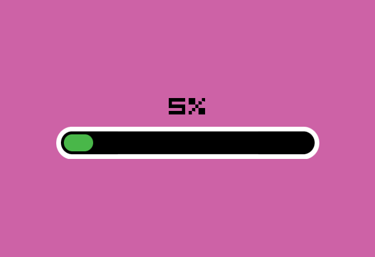 Pink loading screen that's five percent complete