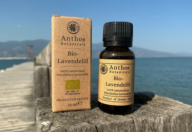 a bottle and a box of lavender essential oil