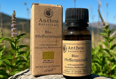 a bottle and a box of peppermint essential oil 