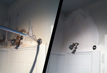 Drywall repair of damaged bathroom wall at shower head