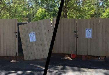 Damaged wood fence (wood commercial dumpster enclosure fence) repair