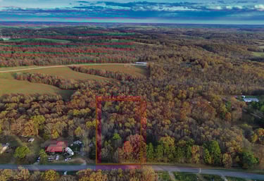 Drone photo of a property with the property border added. 