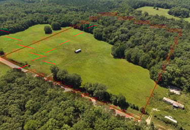 Drone photo of a property with the property border added. 