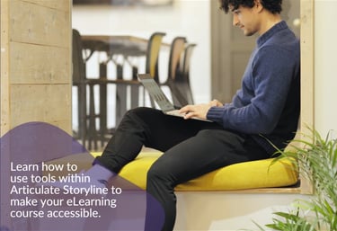 Screen capture from a video-based eLearning course showing a young man using a computer.