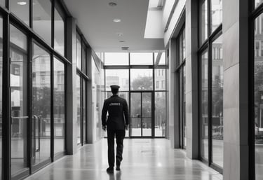 A professional security officer patrolling a building