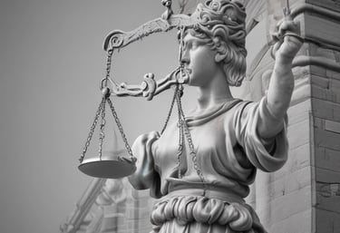 A circular pin badge with a gold cross dividing the letters 'C', 'L', 'W', 'S' in each quadrant. Surrounding the cross, the words 'Justice For Women' are printed in bold black text. The badge background is predominantly white, with a subtle decorative element at the bottom.