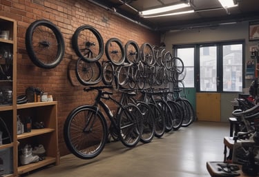 A skilled technician repairing a bicycle in a workshop.
