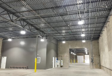 Interior of warehouse with LED lighting