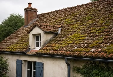 Toiture abîmée par les mousses : démoussage basse pression à Nantes et Loire-Atlantique (44)