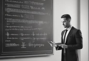 man writing on glass board