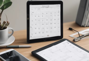 A close-up of hands organizing paperwork and a calendar, symbolizing order and planning.
