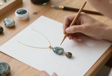 Close-up of artisan hands carefully crafting a delicate silver necklace.