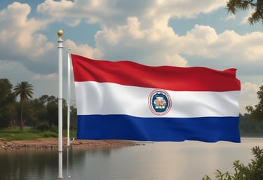 Close-up of Paraguayan flag colors blending into a professional workspace background.