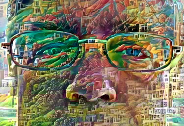 stylized image of a man with glasses on his face